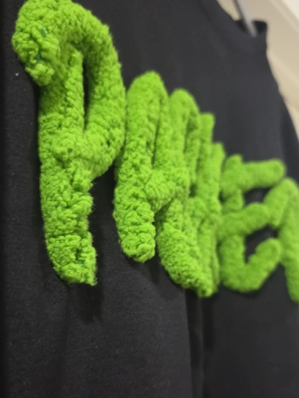 Black Unisex Crewneck Sweater with Green Chenille 